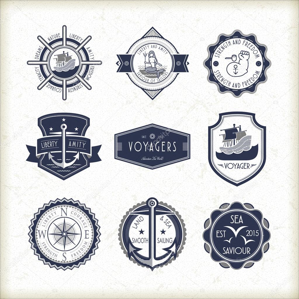 set of vintage marine emblems 