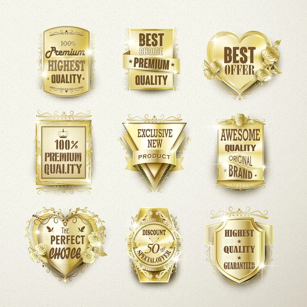 Premium quality elegant golden labels collection — Stock Vector