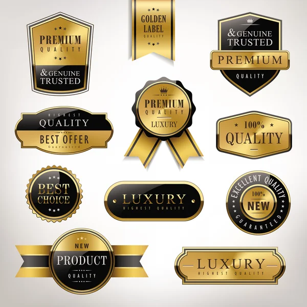 Luxury premium quality golden labels collection — Stock Illustration Luxury premium quality golden labels collection Royalty Free Stock Vectors