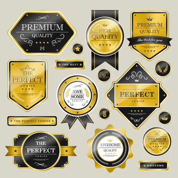 Calidad premium brillante colección de etiquetas doradas — Archivo Imágenes Vectoriales