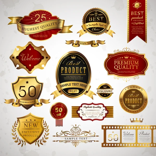 Superba colecție de etichete aurii de calitate premium — Vector de stoc