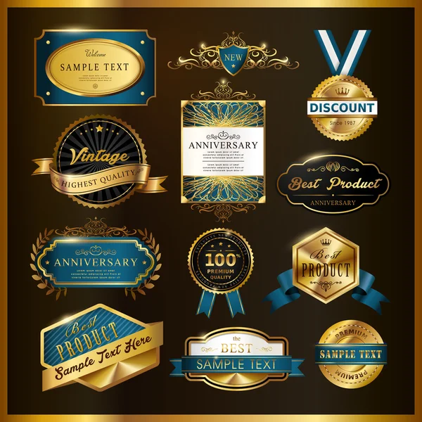 Prachtige premium kwaliteit gouden labels-collectie — Stockvector