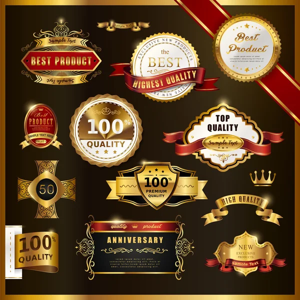 Prachtige premium kwaliteit gouden labels-collectie — Stockvector