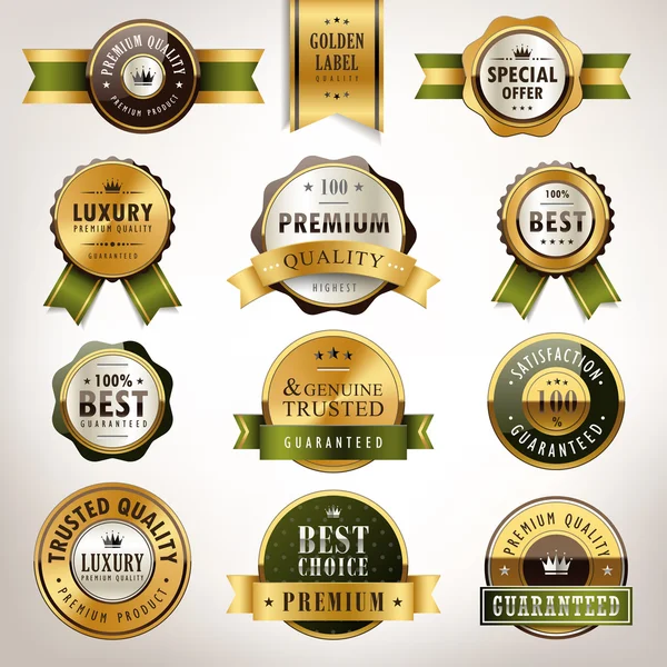 Luxury premium quality golden labels collection — Stock Vector