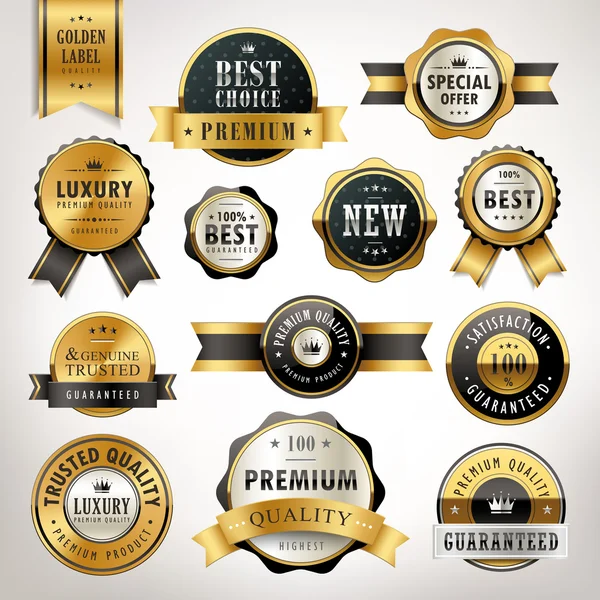 Luxury premium quality golden labels collection — Stock Vector