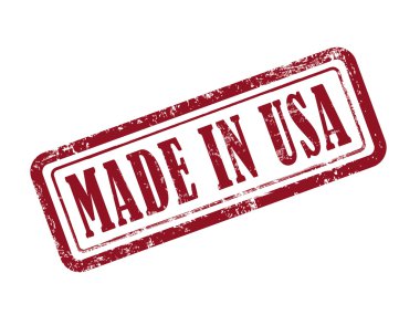 made in USA beyaz üzerine kırmızı metin damgası