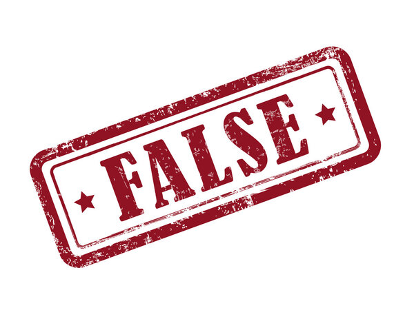 stamp false in red text on white