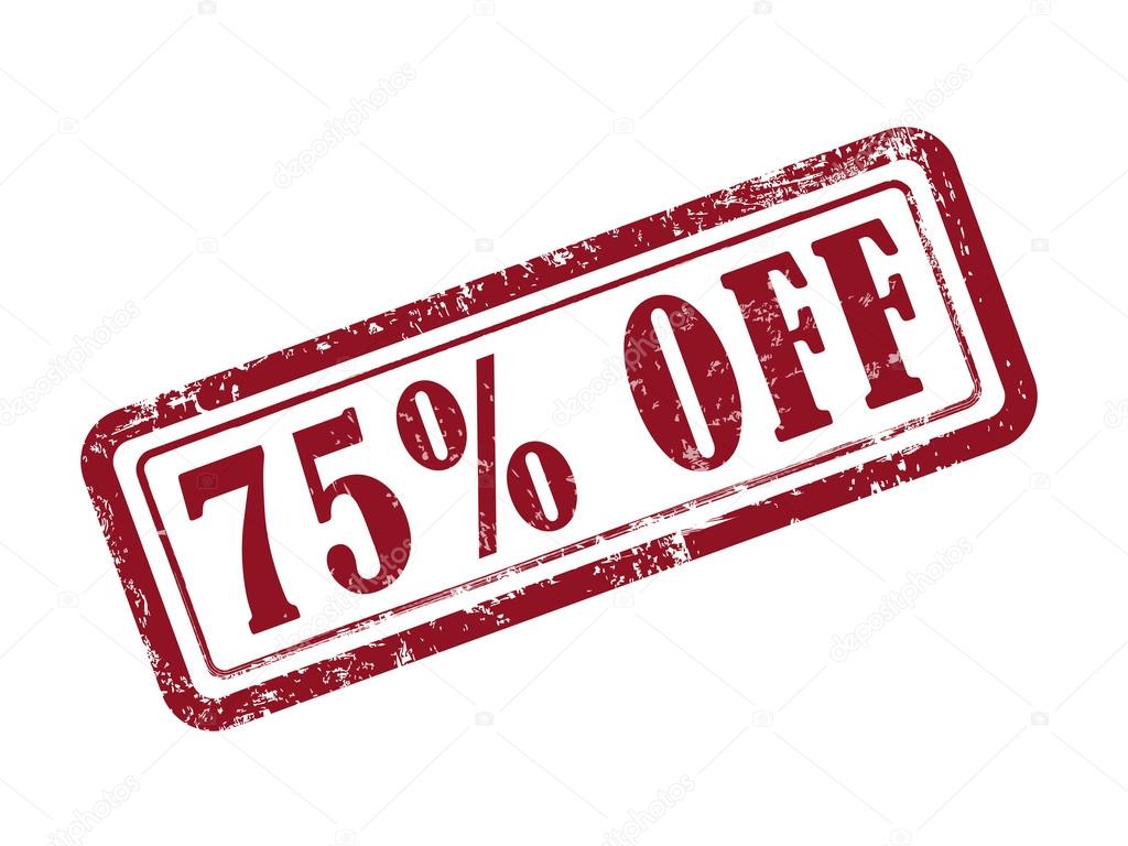 stamp 75 percent off in red text on white