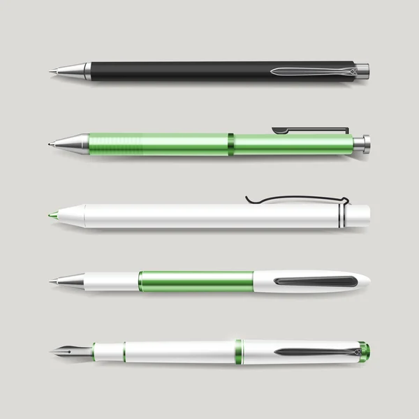Χαριτωμένο πράσινο στυλό σετ — Διανυσματικό Αρχείο
