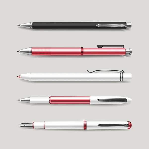 Graceful red pens set — Stock Vector