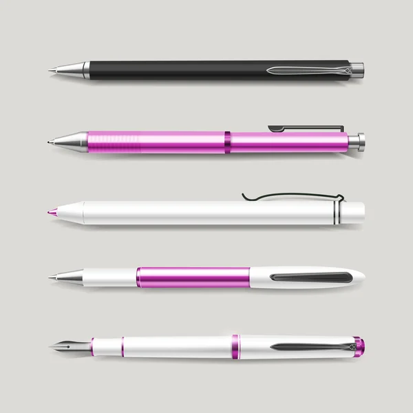 Conjunto de canetas rosa graciosa — Vetor de Stock