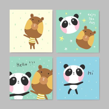 sevimli ayı ve panda ile çok güzel tebrik kartları
