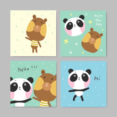 adorable greeting cards with lovely bear and panda clipart