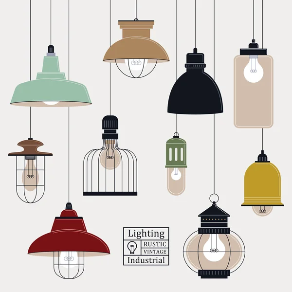 Retro ceiling lamps collection — Stock Vector