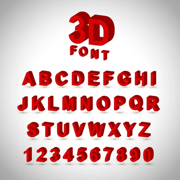 3D-rood lettertype ontwerpset — Stockvector
