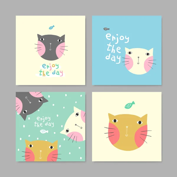 Набор очаровательных поздравительных открыток с прекрасными кошками — стоковый вектор
