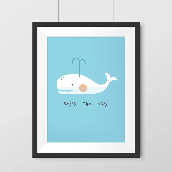 Schattig schilderij met mooie walvis — Stockvector