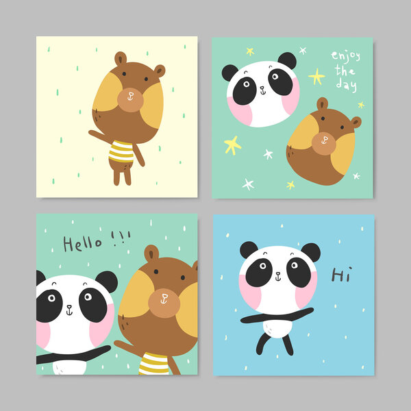 adorable greeting cards with lovely bear and panda