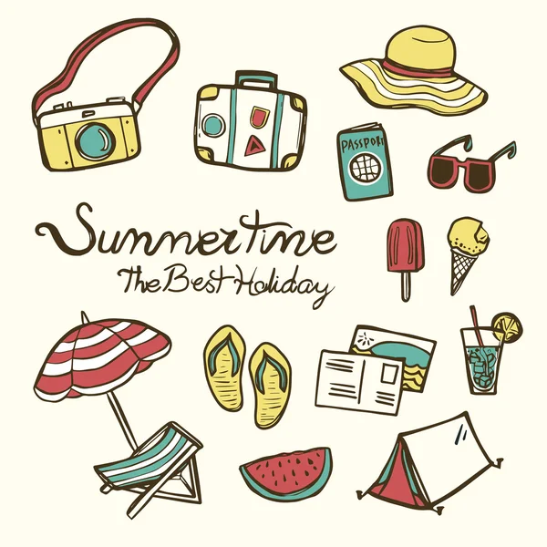 Essenciais adoráveis de verão —  Vetores de Stock