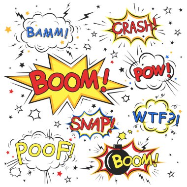 collection of multicolored comic sound effects  clipart