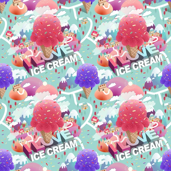 Colorful ice cream town seamless pattern — Stock Vector
