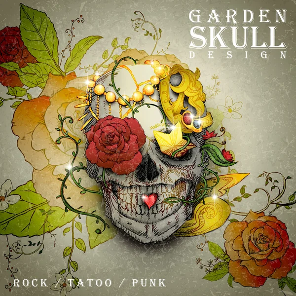 Attractive garden skull design poster — Stock Vector
