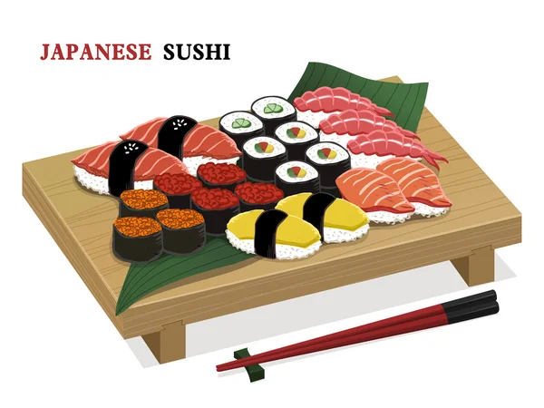 Incrível delicioso conjunto de sushi —  Vetores de Stock