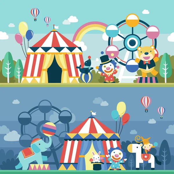 Υπέροχο τσίρκο σύνολο σκηνή των επιδόσεων — Διανυσματικό Αρχείο