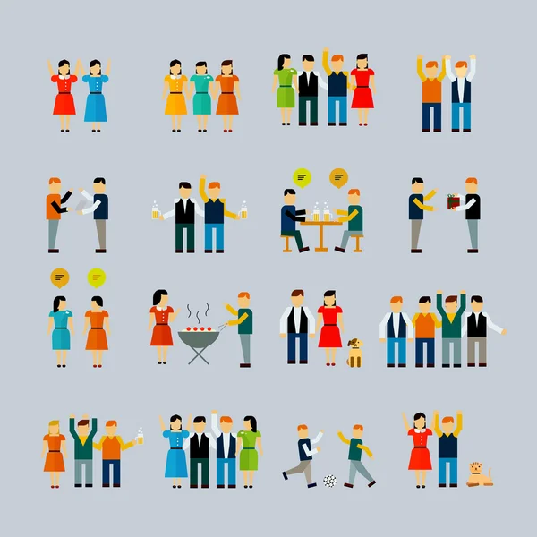 Activité sociale plat icône ensemble — Image vectorielle