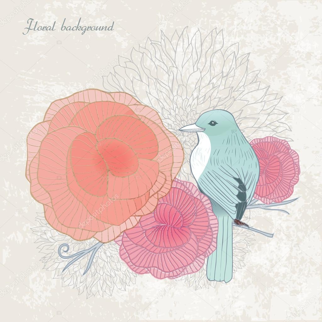 graceful floral background with bird
