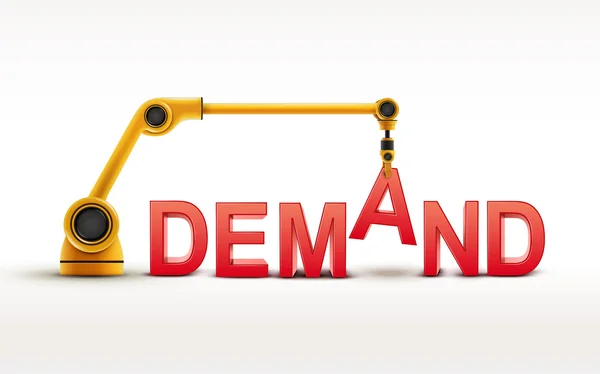 Construcción de brazos robóticos industriales DEMANDA palabra — Vector de stock