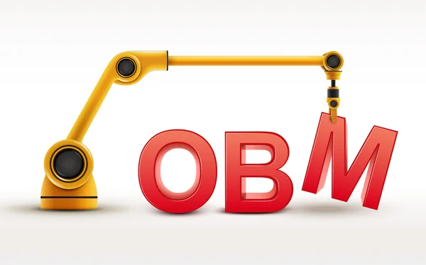 Industrial robotic arm building OBM word — Stock Vector