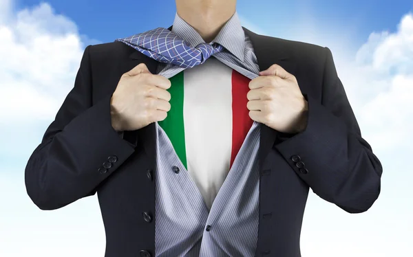 Businessman showing Italy flag underneath his shirt — Stock Photo, Image