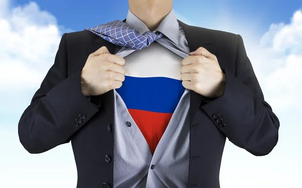 Businessman showing Russia flag underneath his shirt — Stock Photo, Image