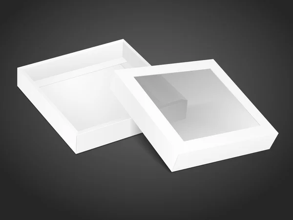 Scatola di cartone aperta in bianco con finestra trasparente — Vettoriale Stock