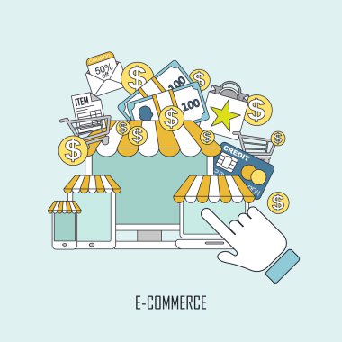 e-ticaret kavramı ince çizgi stili