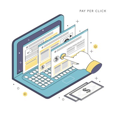 pay per click concept in thin line style clipart