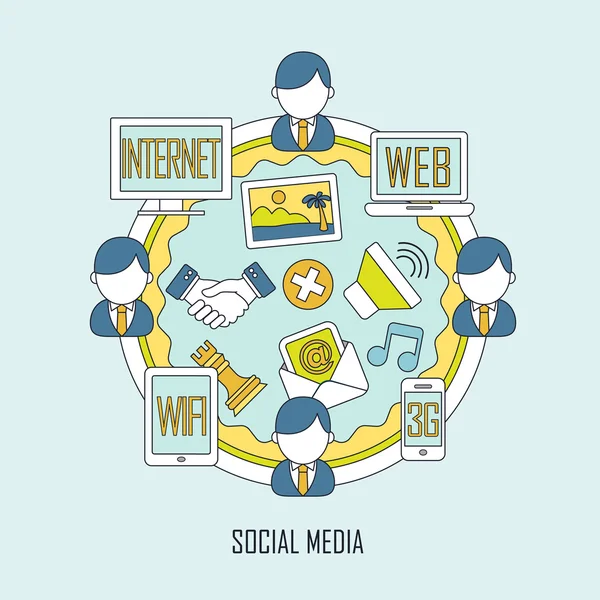 Médias sociaux dans le style de ligne mince — Image vectorielle
