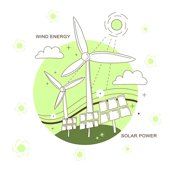風力エネルギーと太陽光発電の概念 — ストックベクタ
