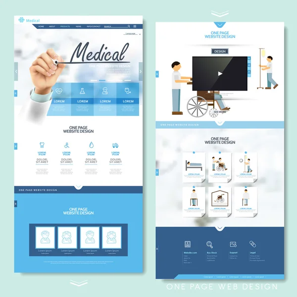 Templat desain situs web medis satu halaman - Stok Vektor