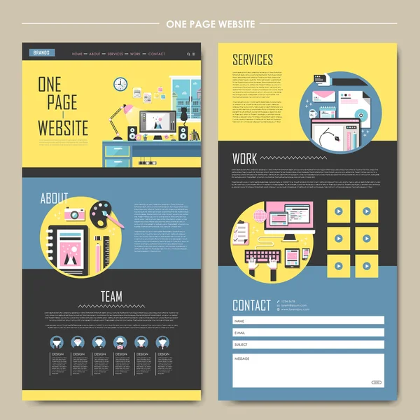 Concepto de proceso de diseño diseño web de una página — Vector de stock
