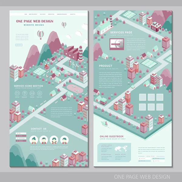 Konsep kota satu halaman templat desain situs web - Stok Vektor