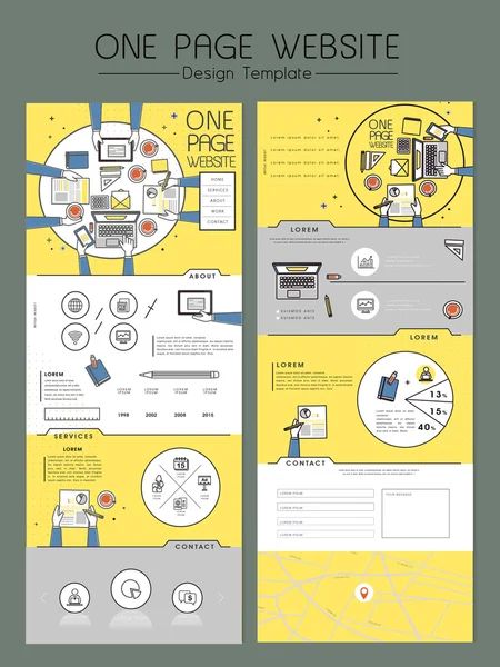 Concept de travail d'équipe conception de site Web d'une page — Image vectorielle