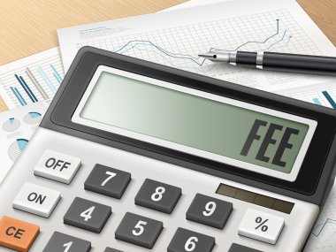 calculator with the word fee