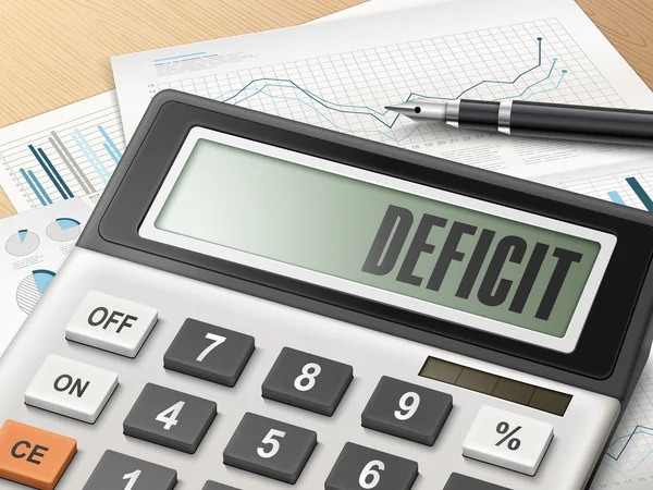 Calculadora com a palavra deficit —  Vetores de Stock