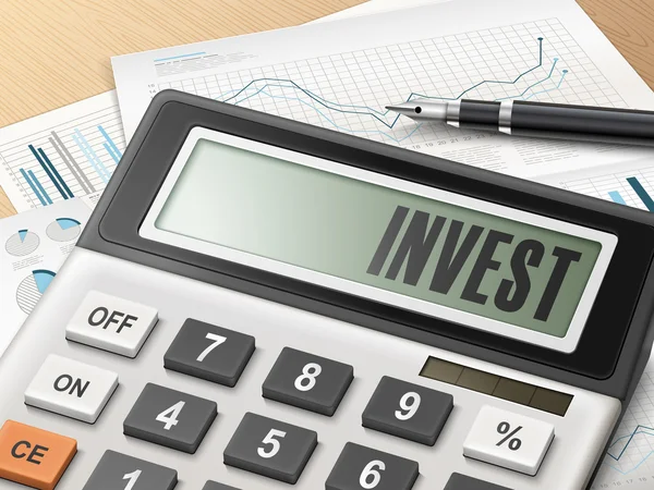 Calculator with the word invest — Stockvector