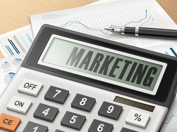 Calculator with the word marketing — Stockvector