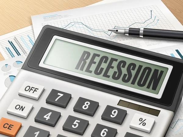 Calculator with the word recession — Wektor stockowy