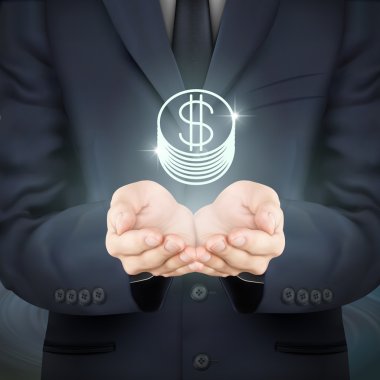businessman holding coin icon
