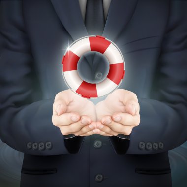 businessman holding a lifebuoy